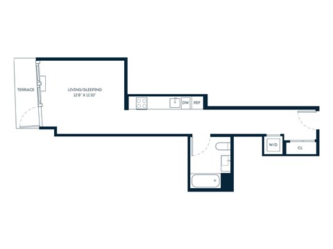 Floor plan for studio, 1 bath, 440 sqft